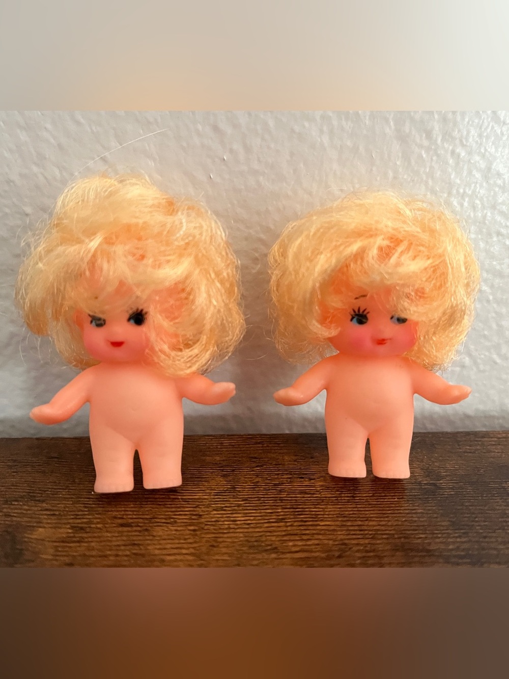 Vintage Kewpie Style Craft Dolls Pair Blonde Rooted Hair Stamped Japan Tiny Mini